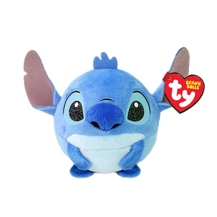 ty plush of Disney character Stitch. This plush is shaped like a ball with two big ears 