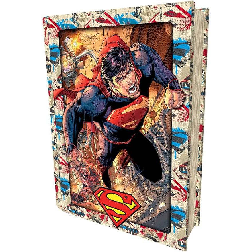 A comic book-style Superman graphic novel with an action-packed cover, straight from the world of DC Comics, featuring Superman flying forward against a dynamic background.