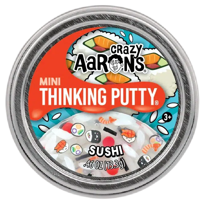 A 4.6 oz of clear Crazy Aaron's putty with tiny sushi sprinkles mixed in.