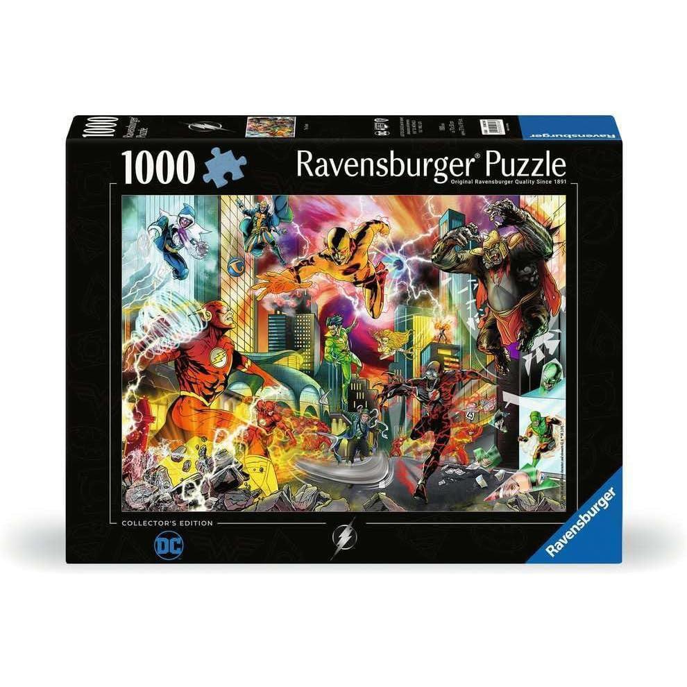 Dive into the thrilling world of DC superheroes with this Ravensburger 1000-piece jigsaw puzzle. Featuring iconic characters like The Flash in a dynamic city scene, this puzzle promises an engaging and action-packed experience for fans and puzzlers alike.