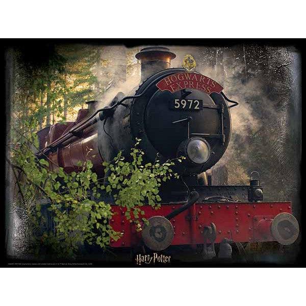 The Steam locomotive labeled "Hogwarts Express 5972" is surrounded by trees and foliage, forming a picturesque scene that could be captured perfectly in a 500-piece puzzle, available at Puzzle Warehouse.