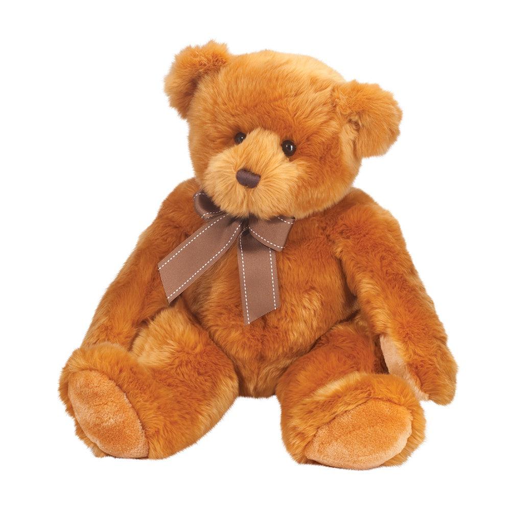 Theodore Bear, a somewhat ginger brown bear with a classic teddy look, soft fur, and a handsome brown bowtie.