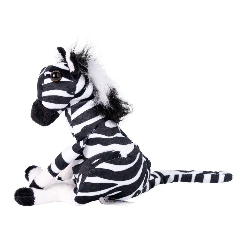 profile of plush with kangaroo body and zebra head and zebra stripes