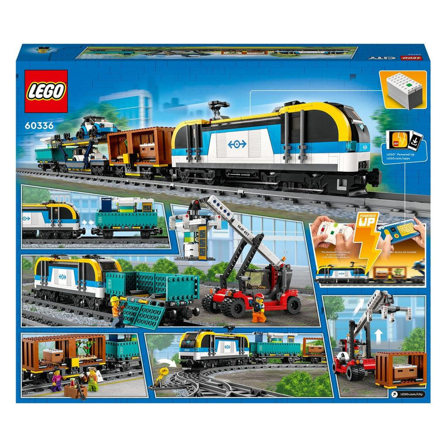 LEGO City Freight Train Set, 60336 Remote Control Toy for Kids Aged 7 plus  with Sounds, 2 Wagons, Car Transporter, 33 Track Pieces and 2 EV Car Toys 